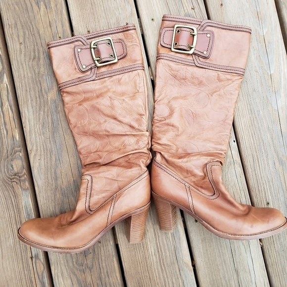 Coach Meredith Signature Soft Leather Heeled Boots Italy 7 VGUC - Picture 3 of 16